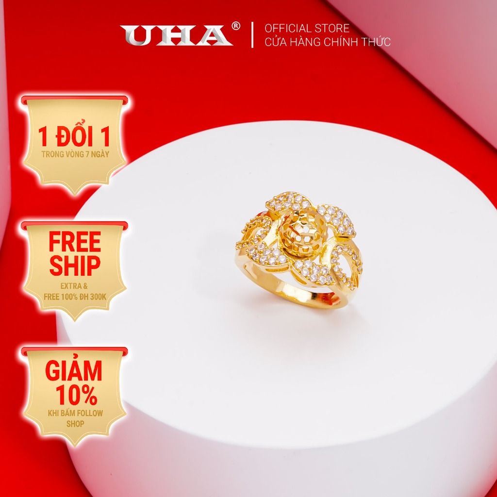 Nhẫn nữ UHA mạ vàng 18K đính đá CZ N225146-125