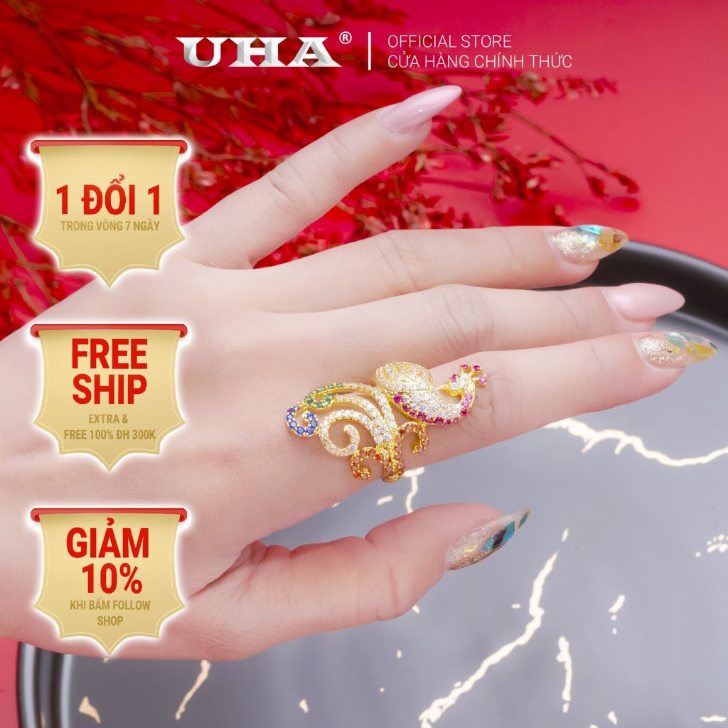 Nhẫn nữ UHA mạ vàng 18K N65170A-199