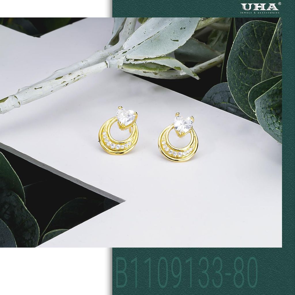 Bông tai nữ UHA mạ vàng 18K , đính kim cương nhân tạo B1109133-80