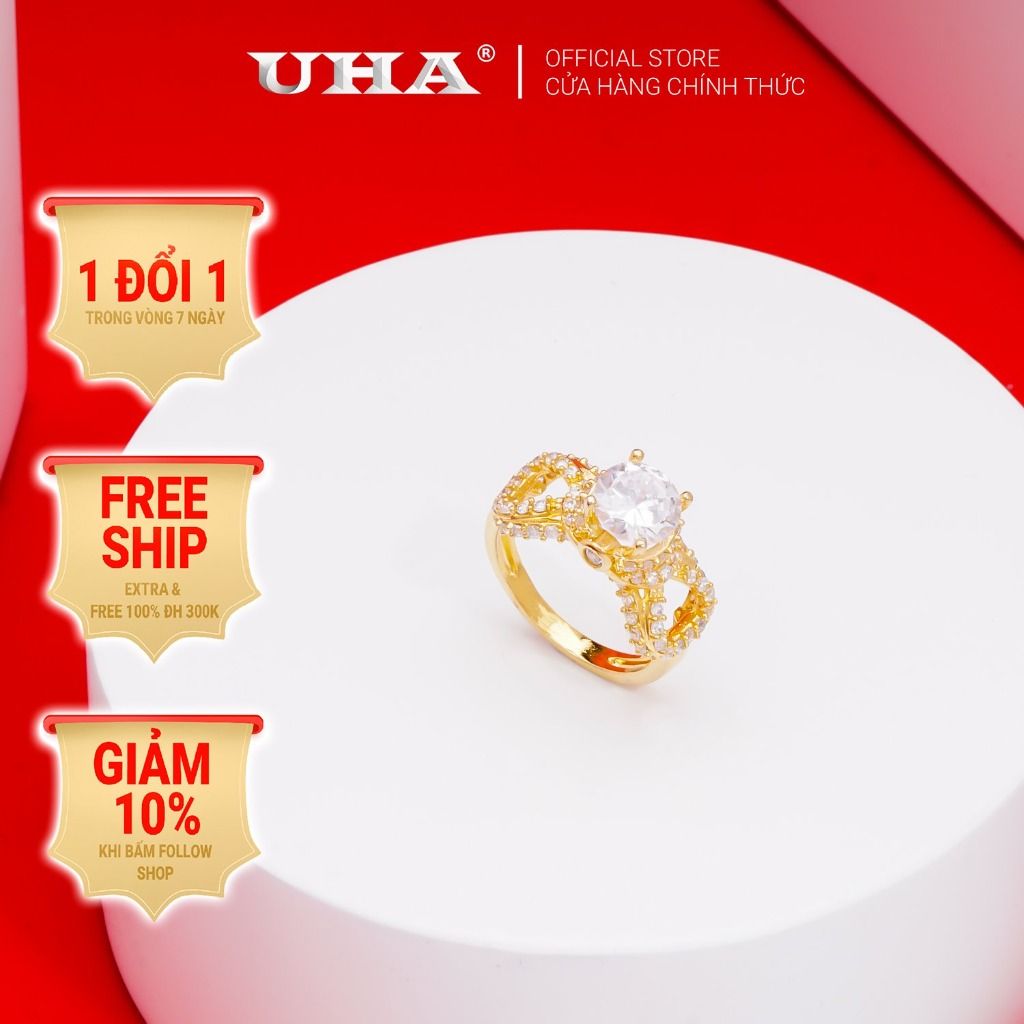 Nhẫn nữ UHA mạ vàng 18K đính đá CZ N199144-130