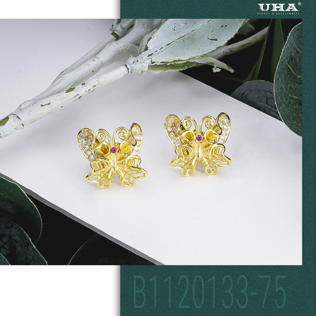 Bông tai bướm mạ vàng 18K , đính kim cương nhân tạo B1120133-75