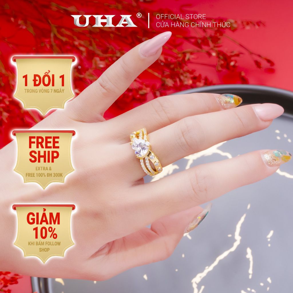 Nhẫn nữ UHA mạ vàng 18K N456143-110