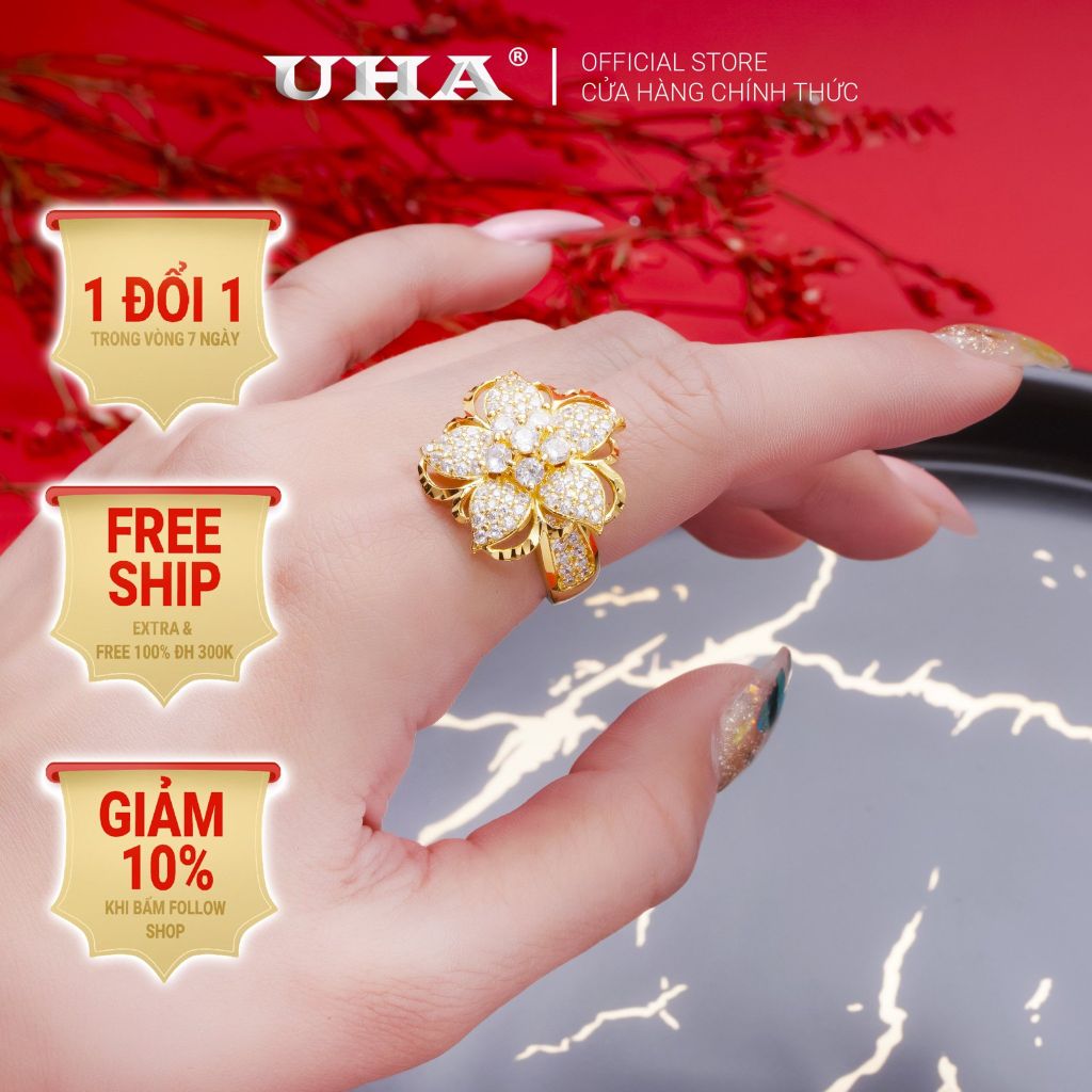 Nhẫn nữ UHA mạ vàng 18K N185148-125