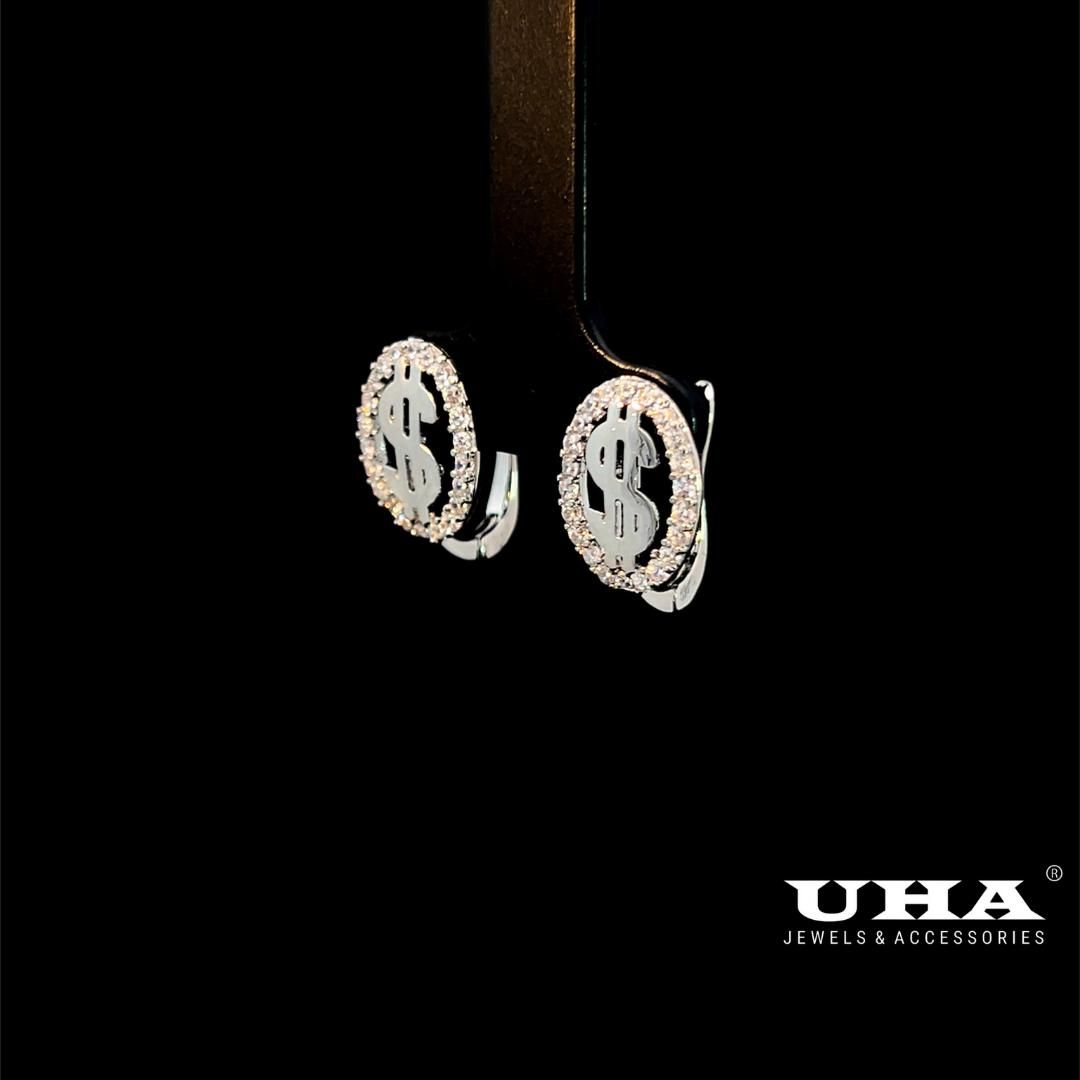 B1646 Bông tai nữ thiết kế kiểu $ đính đá CZ sáng lấp lánh UHA- TẶNG KÈM HỘP Women Hoa Tai