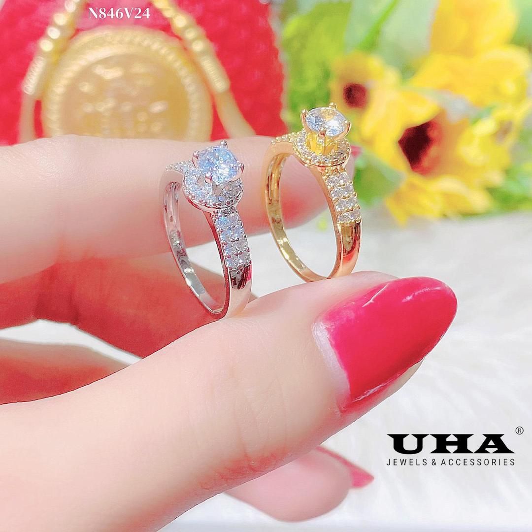 N846 Nhẫn nữ UHA  đính đá CZ cao cấp bên màu - Trang Sức UHA