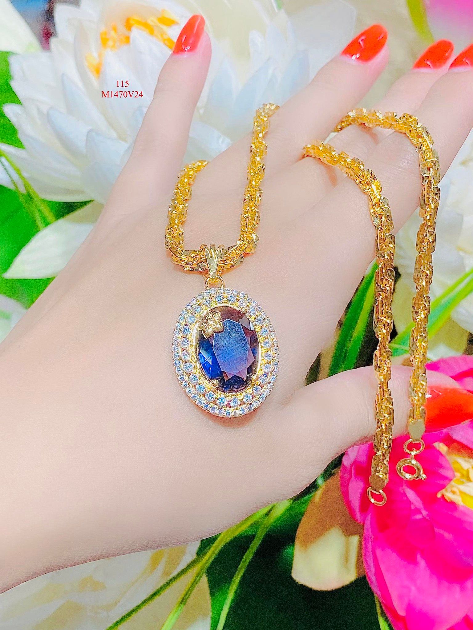 M1470 Mặt và  dây chuyền nữ đính đá màu phong thủy sang trọng, tinh tế UHA  Charm