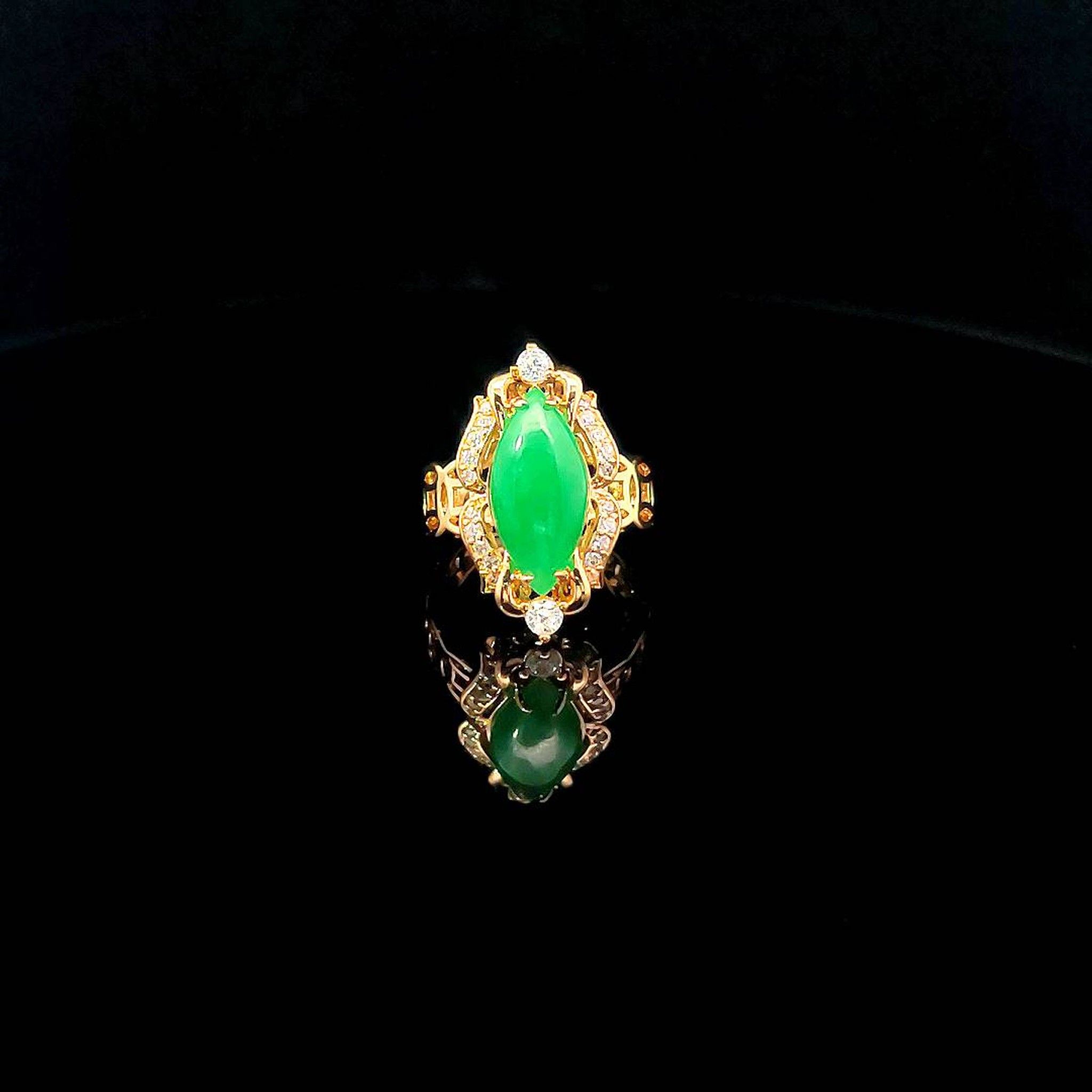 Nhẫn nữ  cao cấp N647 đính đá cẩm thạch khắc kim tiền may mắn