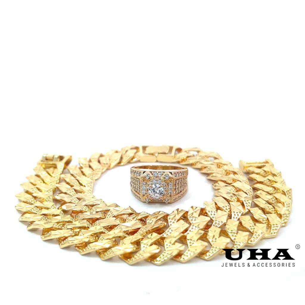 N457-L24K07 COMBO 1 Lắc, 1 Nhẫn nam mạ vàng đính đá CZ UHA