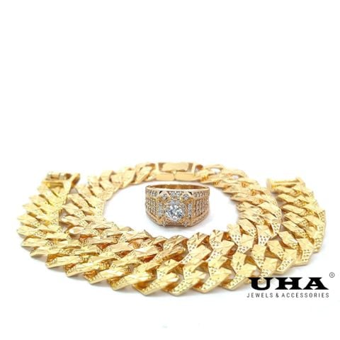 N457-L24K07 COMBO 1 Lắc, 1 Nhẫn nam mạ vàng đính đá CZ UHA