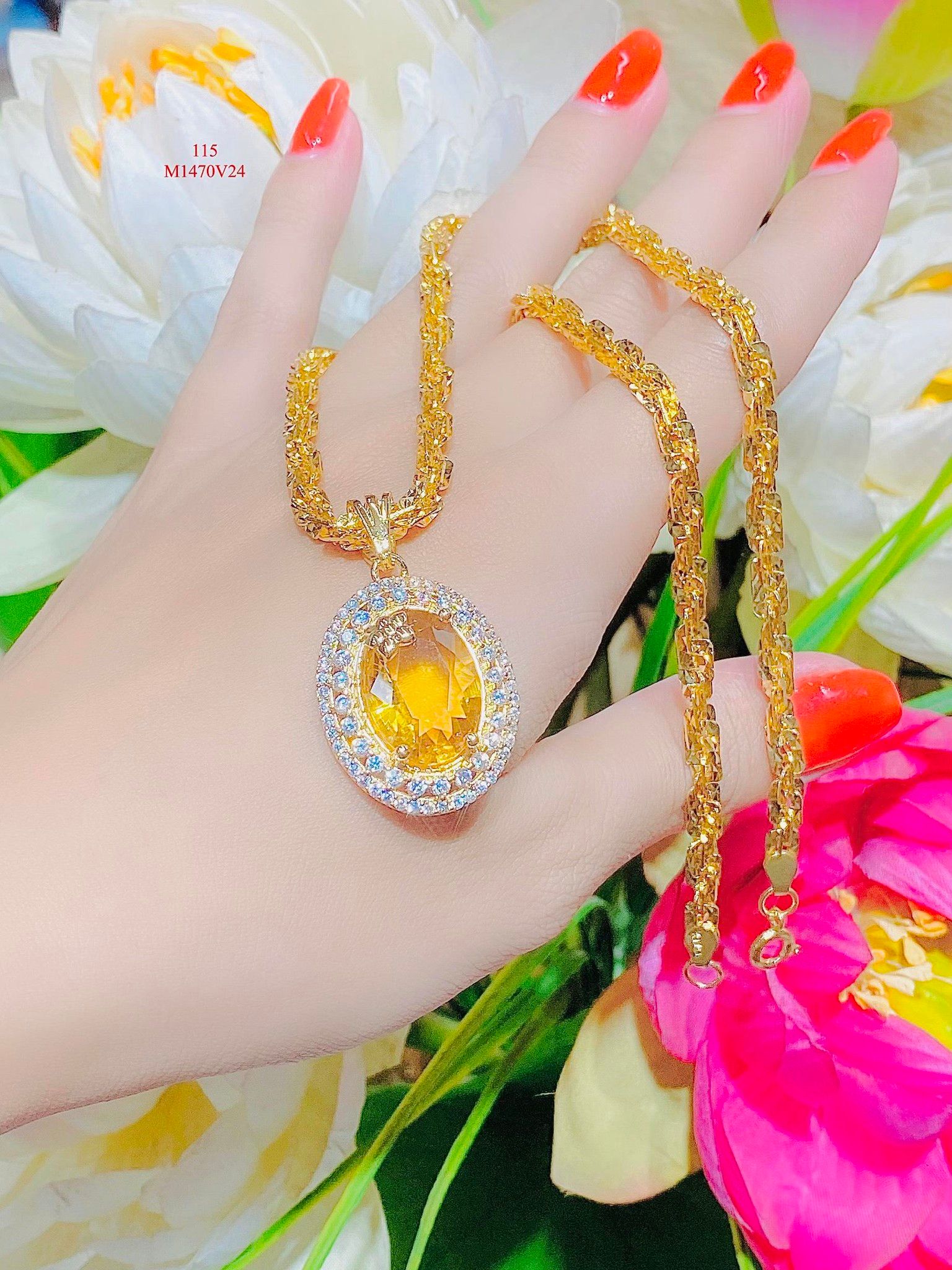 M1470 Mặt và  dây chuyền nữ đính đá màu phong thủy sang trọng, tinh tế UHA  Charm