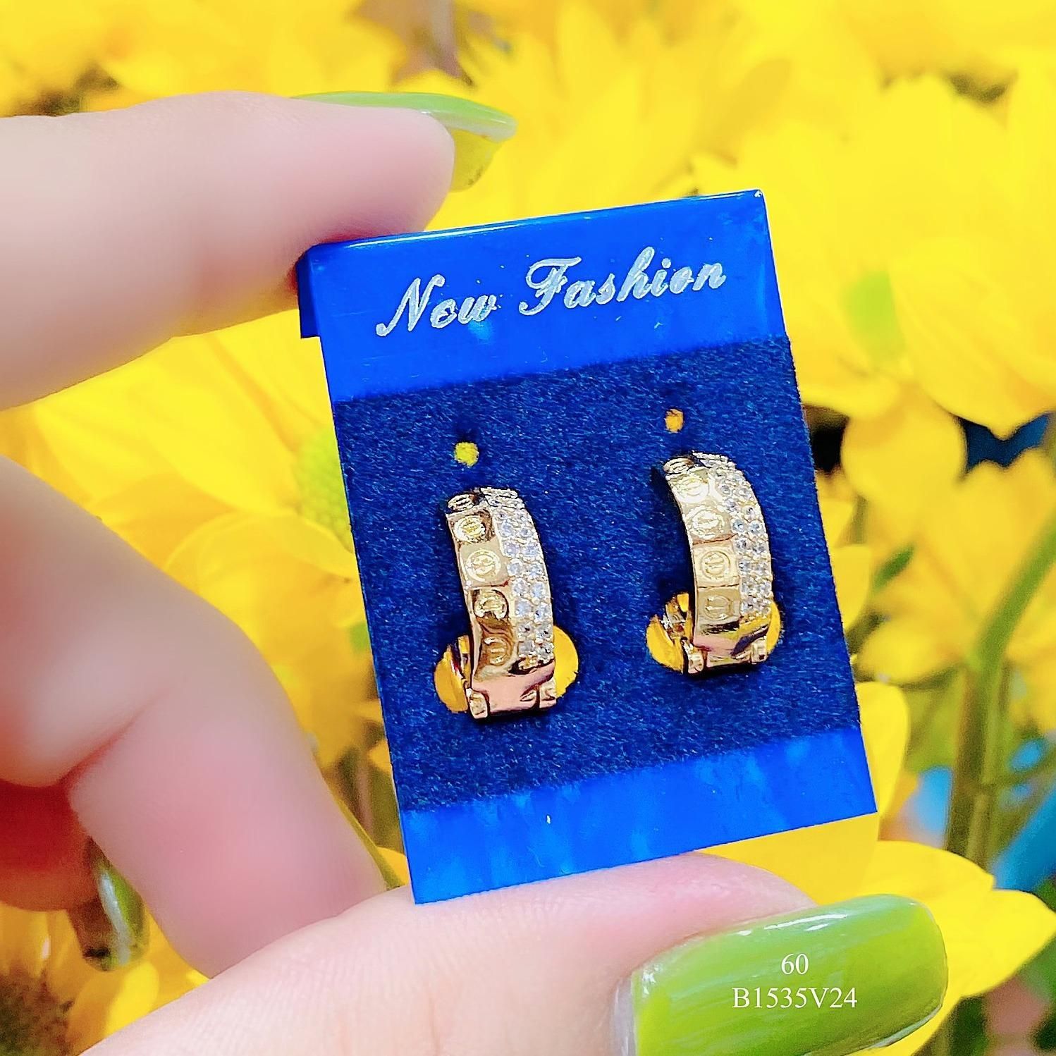 B1535-Bông tai nữ đính đá CZ bền màu  sáng lấp lánh Women