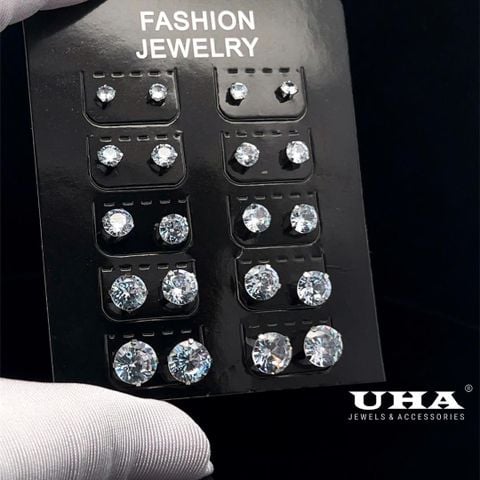 Vỉ bông tai inox 10 đôi các kích cỡ 3-7ly UHA