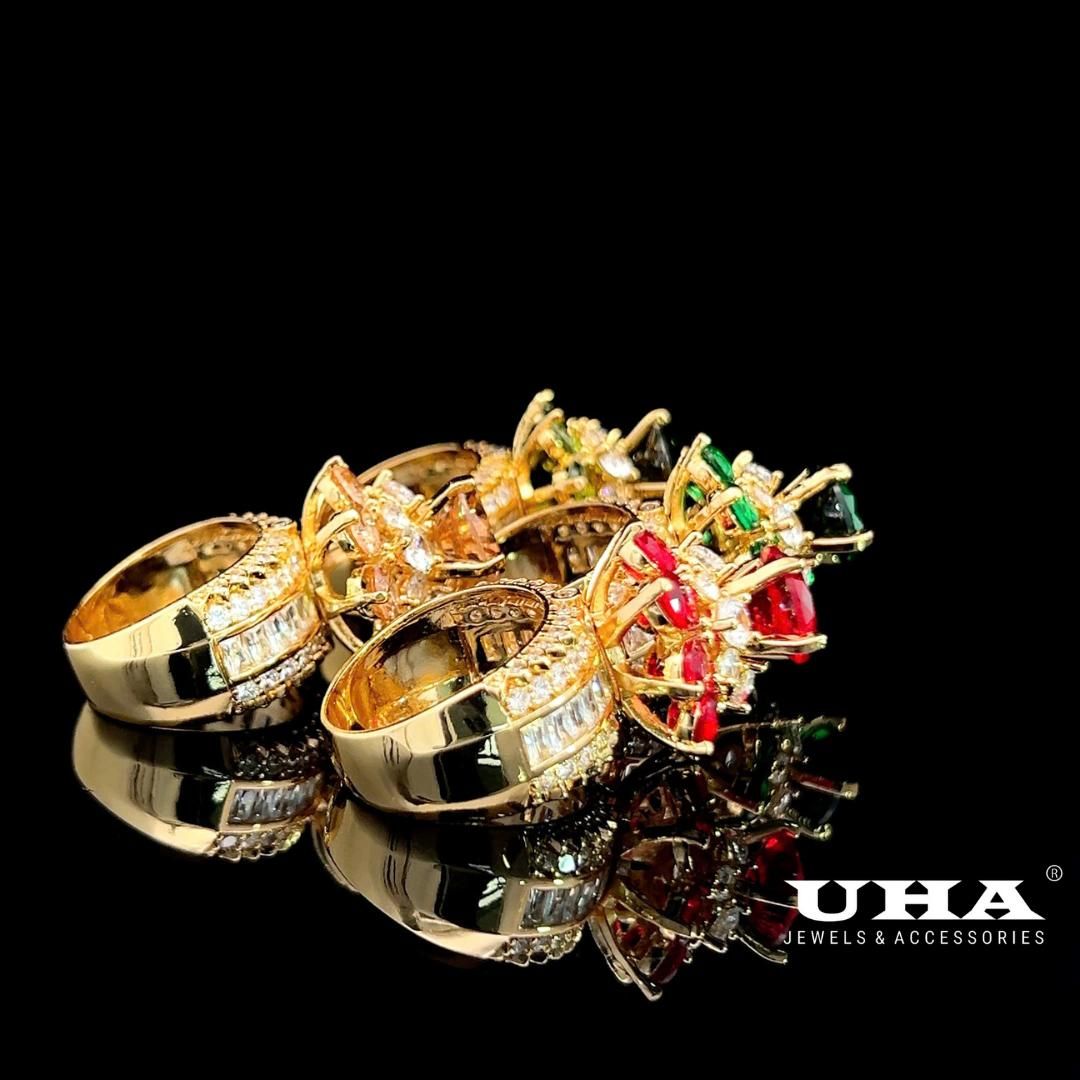 N532 Nhẫn nữ đính đá màu phong thủy cao cấp sáng lấp lánh UHA Women