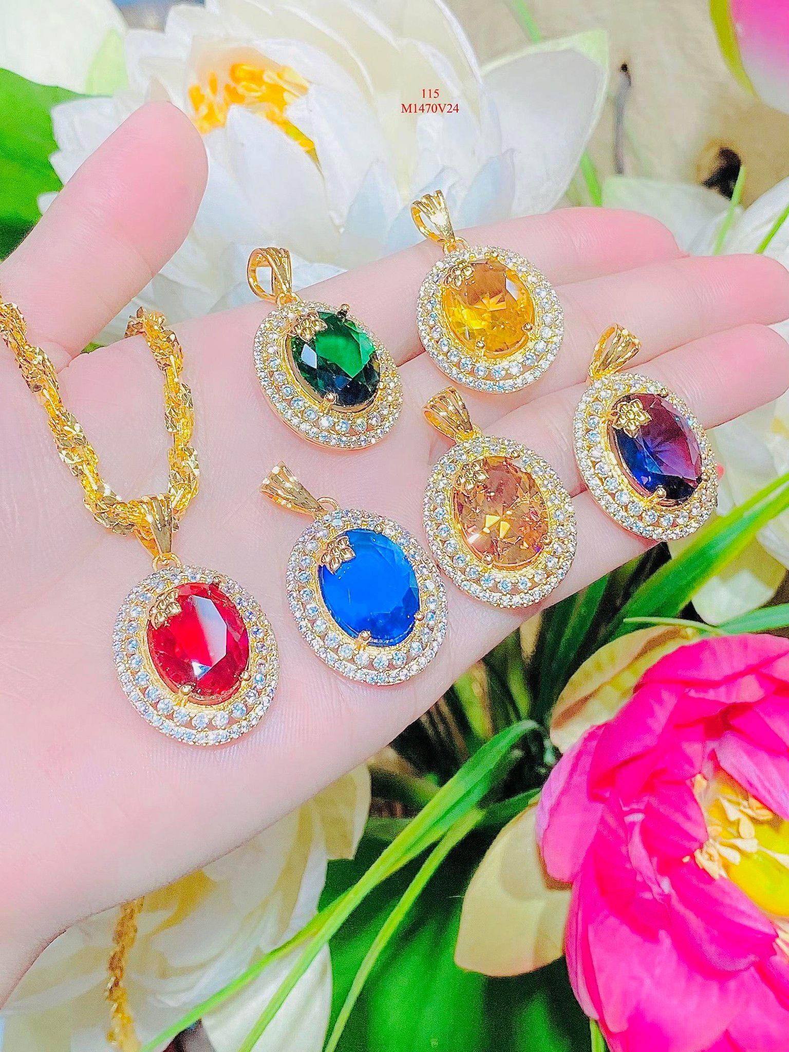 M1470 Mặt và  dây chuyền nữ đính đá màu phong thủy sang trọng, tinh tế UHA  Charm