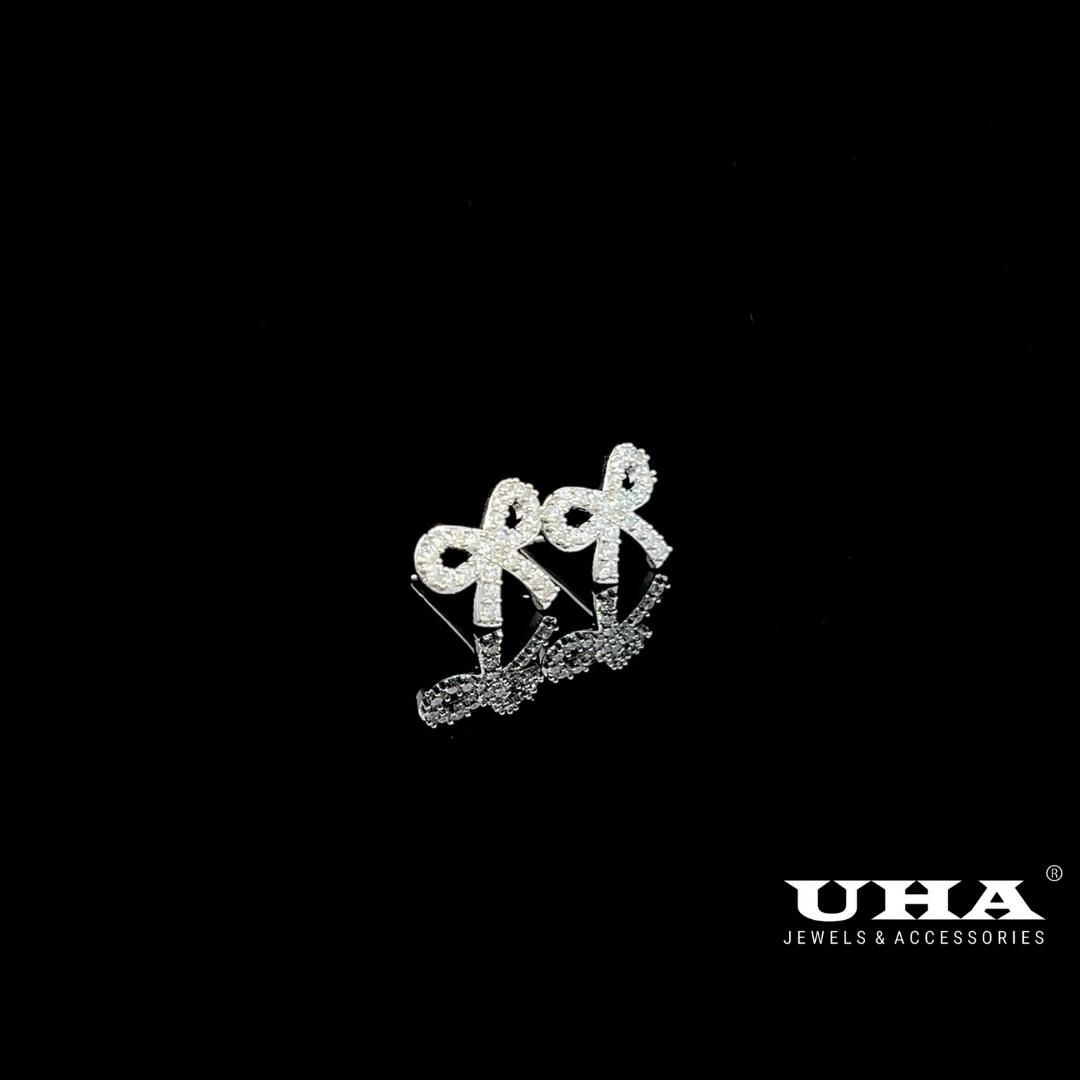 B1462 Bông tai kiểu nơ xinh đính đá baguette - Tặng kèm hộp cao cấp Women Nữ Hoa Tai