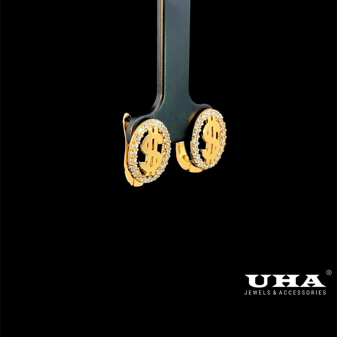 B1646 Bông tai nữ thiết kế kiểu $, đính đá sáng lấp lánh UHA Women