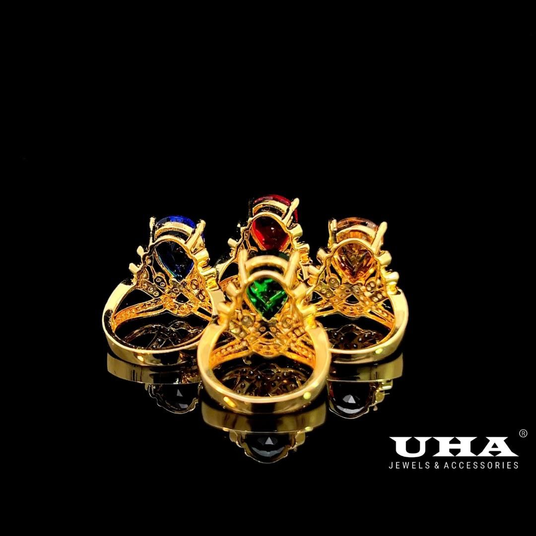 N703 Nhẫn nữ đính đá ovan màu phong thủy cao cấp UHA Women