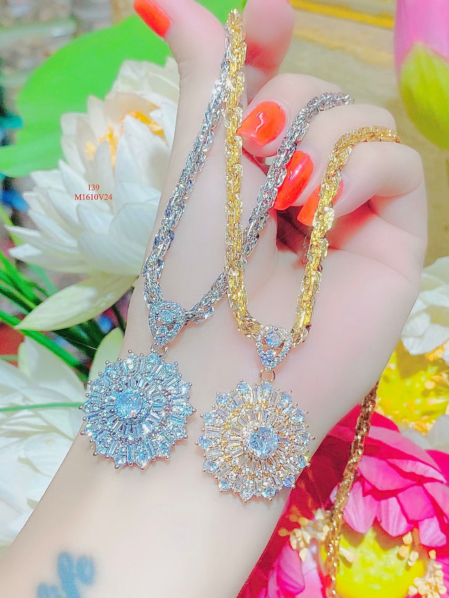 M1610 Mặt và dây chuyền nữ đính đá bagutte CZ cao cấp siêu xinh-UHA