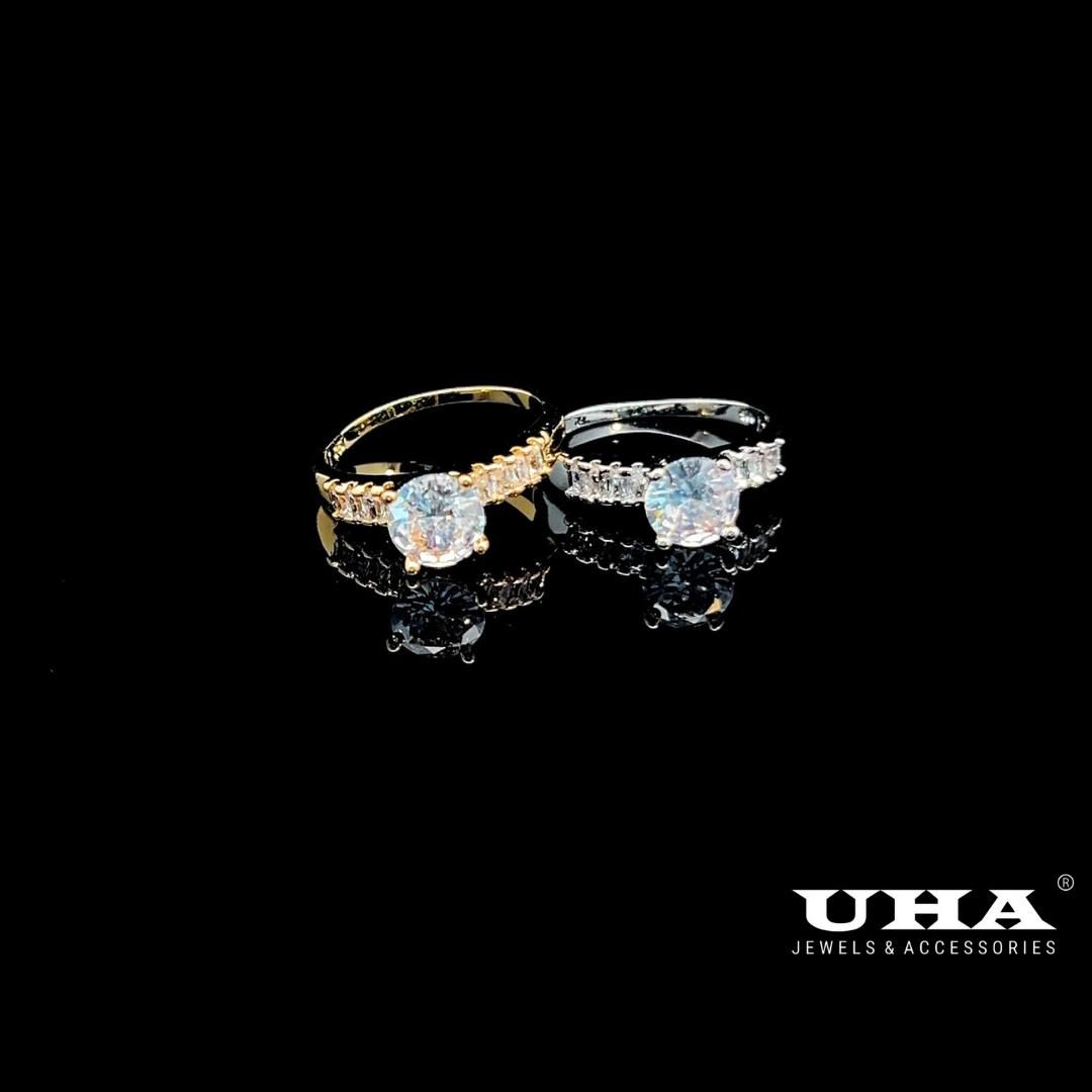 N799 - Nhẫn nữ UHA 4 chấu đính xoàn kiểu dáng sang trọng - vàng trắng cao cấp