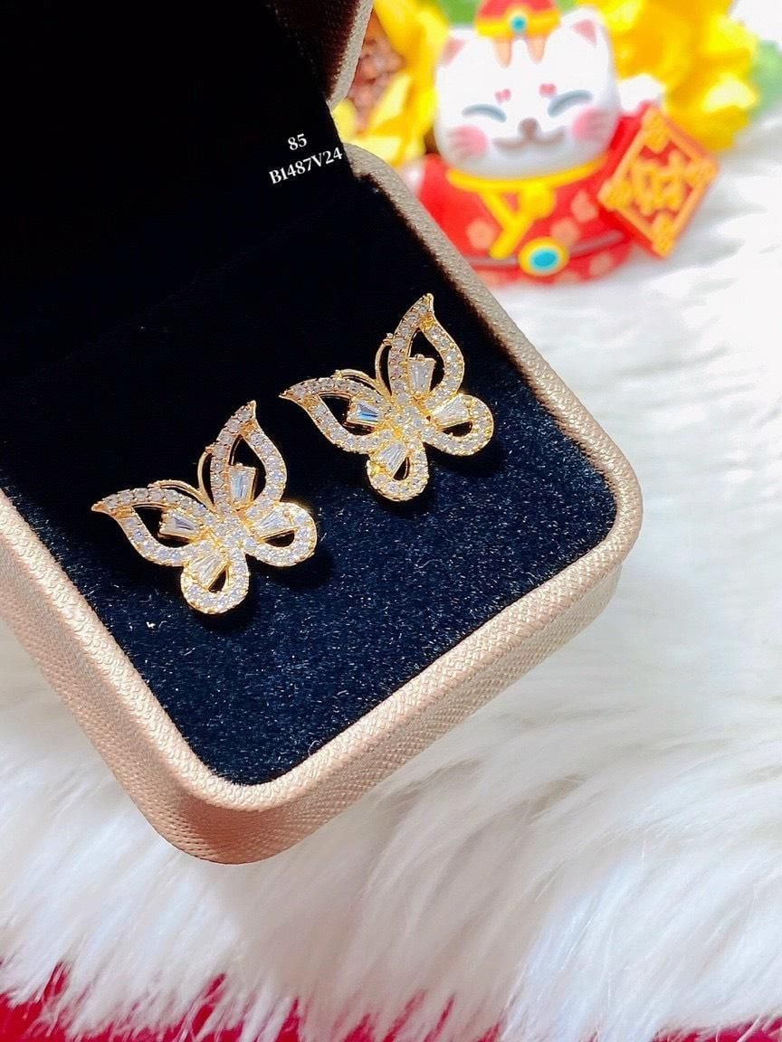 B1487 Bông tai hình bướm đính đá baguette siêu sáng -UHA Voi Women