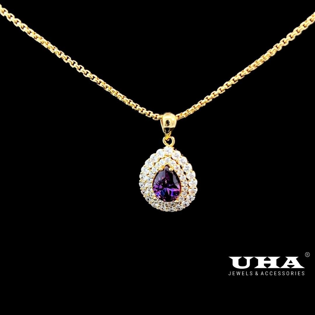 M1628 Mặt và dây chuyền đính đá màu phong thủy thiết kế sang trọng UHA Women Trang Sức Jewelry