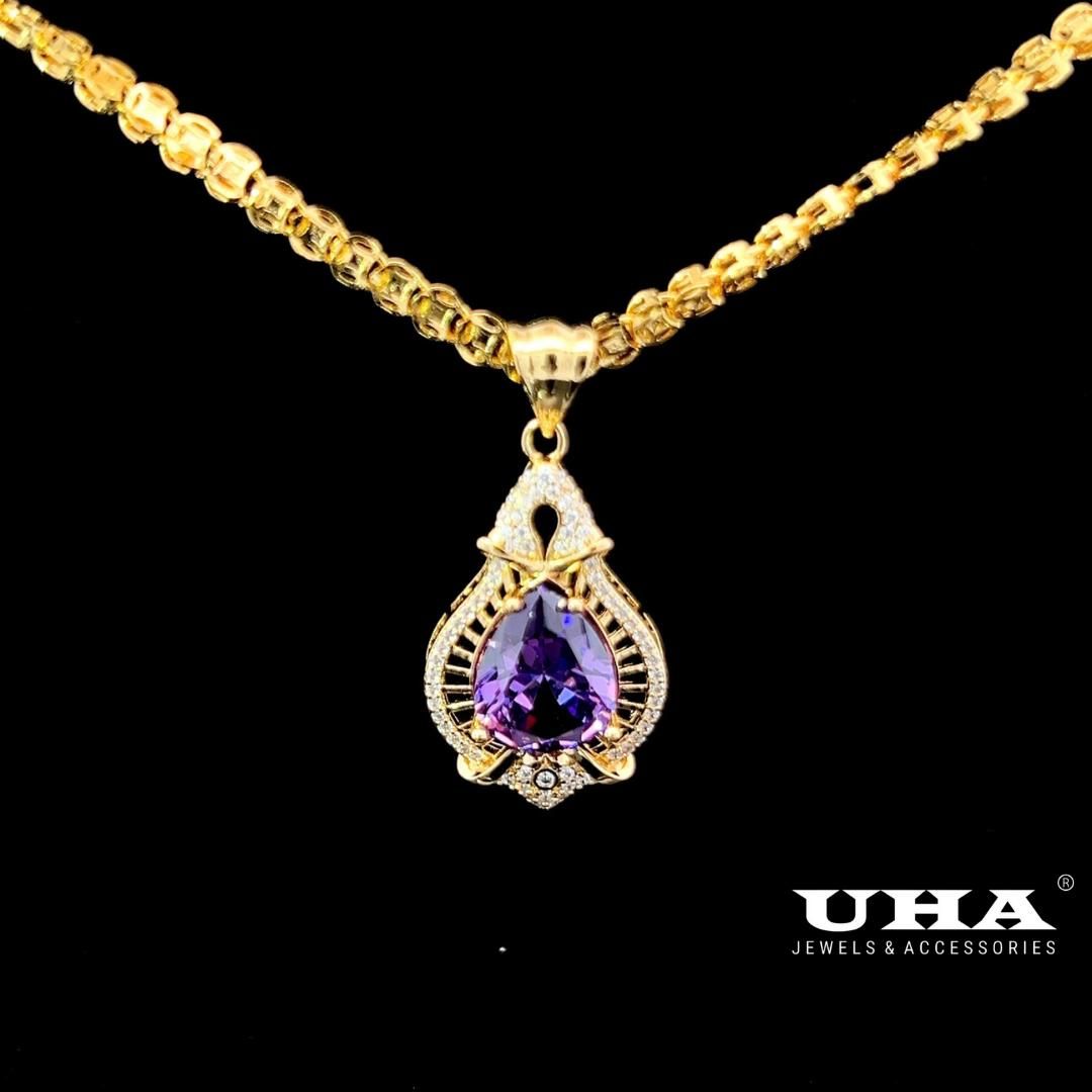 M1627 Mặt và dây chuyền đính dá CZ cao cấp thiết kế đá màu phong thủy sang trọng UHA