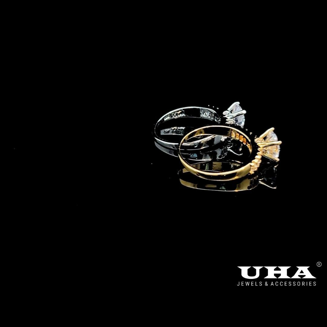 N799 - Nhẫn nữ UHA 4 chấu đính xoàn kiểu dáng sang trọng - vàng trắng cao cấp