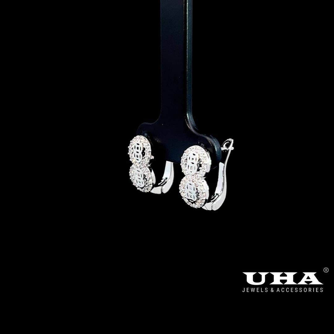 B1650 Bông tai nữ thiết kế kiểu kim tiền đính đá sáng lấp lánh UHA- TẶNG KÈM HỘP ĐỰNG Women Hoa Tai