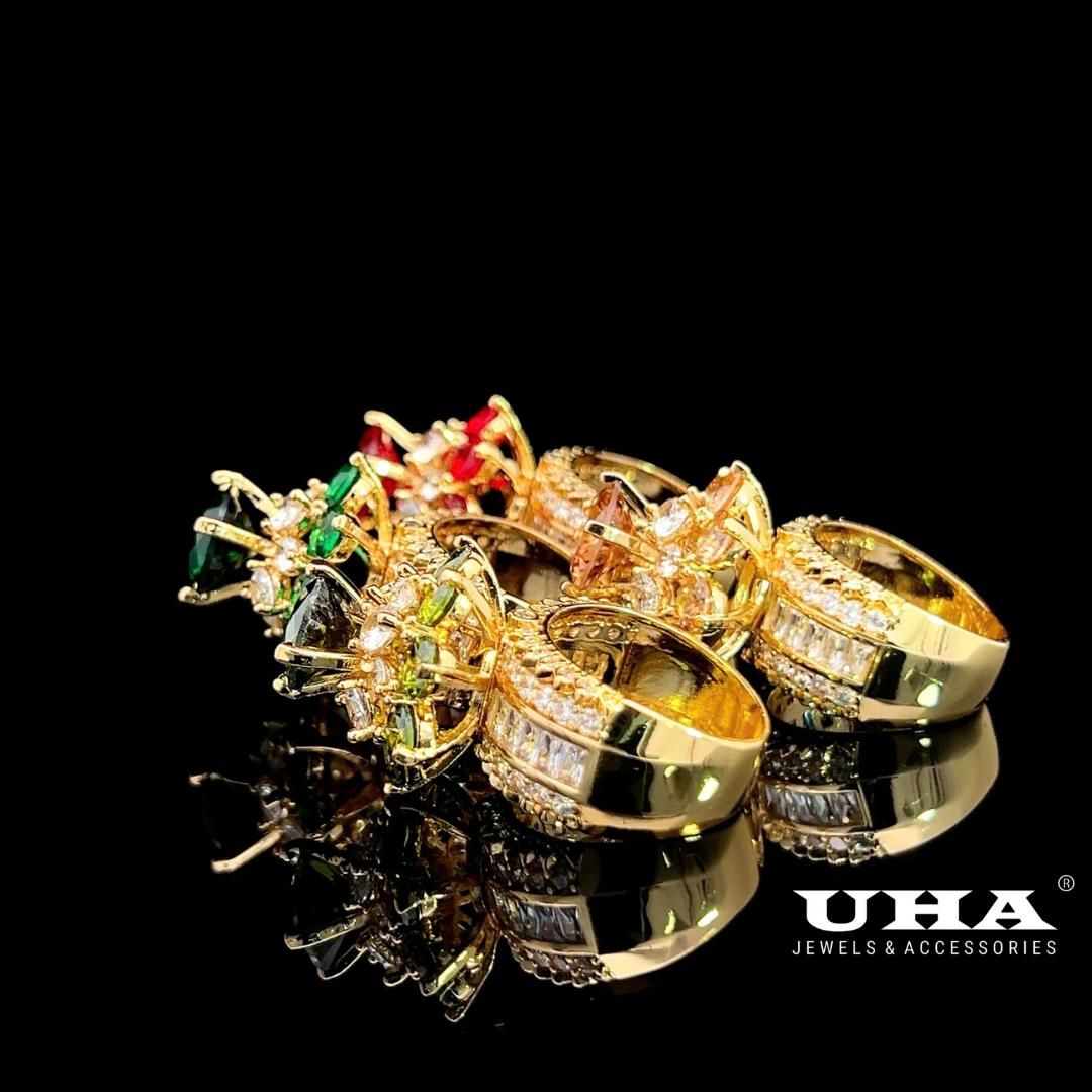 N532 Nhẫn nữ đính đá màu phong thủy cao cấp sáng lấp lánh UHA Women