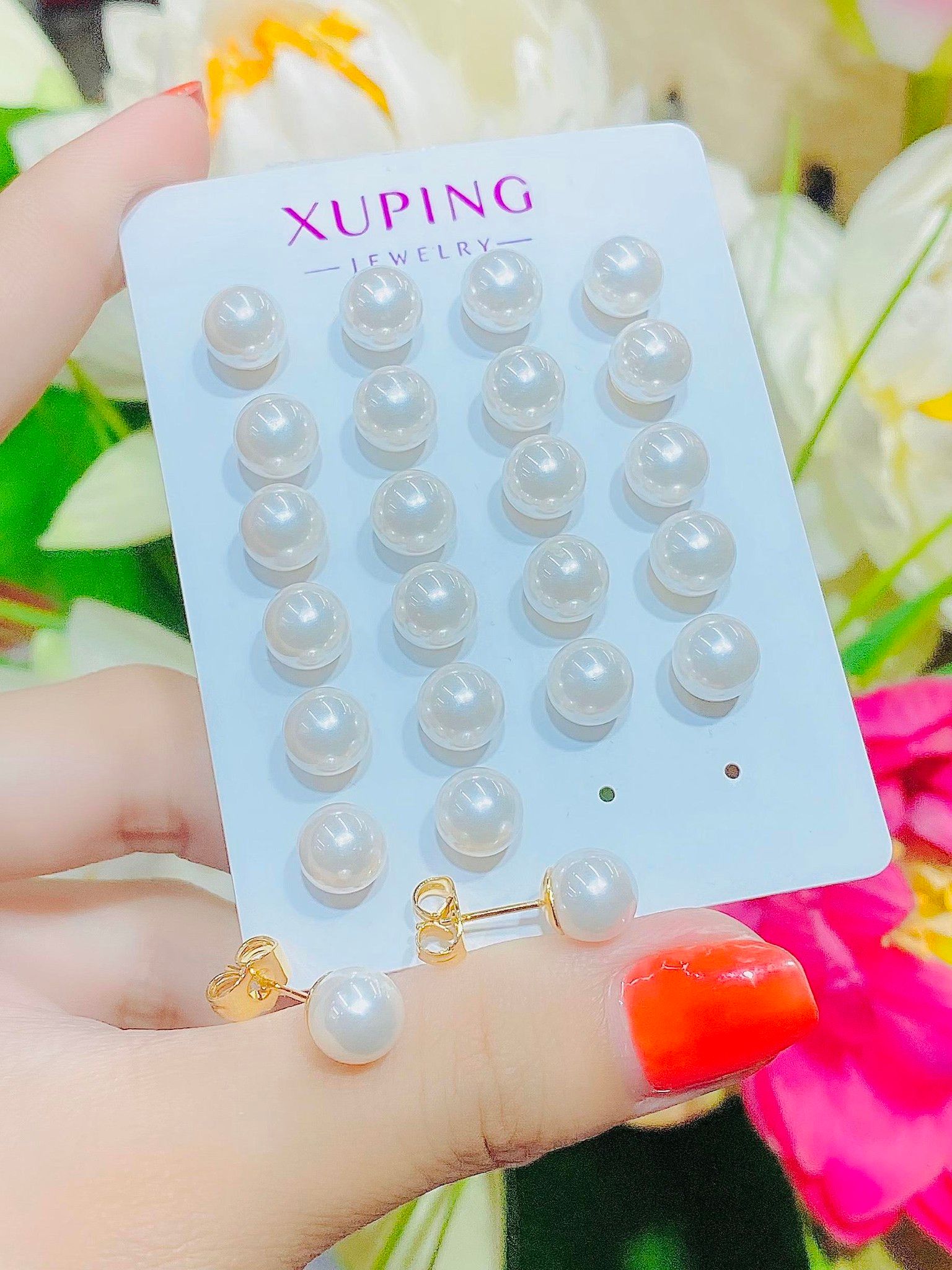 B1554 Bông tai trái châu đính bẹt siêu dễ thương UHA (1 CẶP)