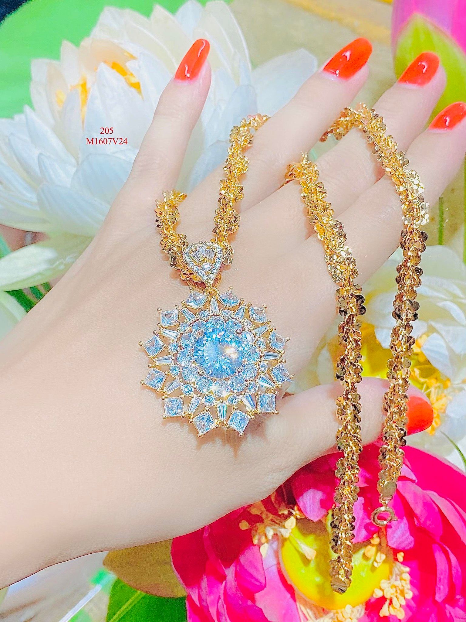 M1607 Mặt và dây chuyền nữ đính đá bagutte CZ cao cấp sáng lấp lánh UHA