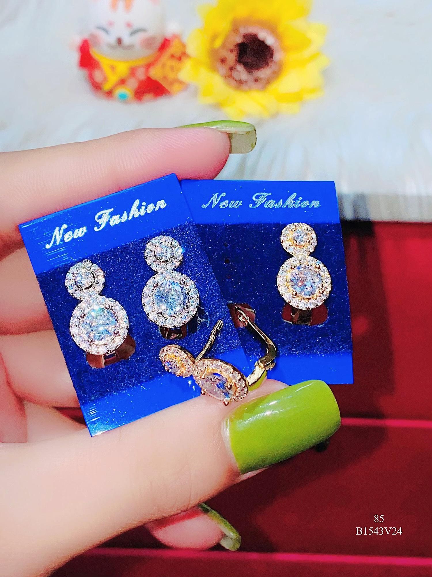 B1543-Bông tai nữ đính đá CZ bền màu  sáng lấp lánh Women