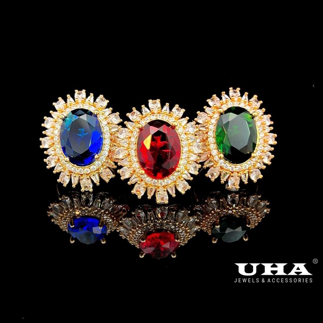 N906 Nhẫn nữ đính đá màu phong thủy cao cấp sáng lấp lánh UHA