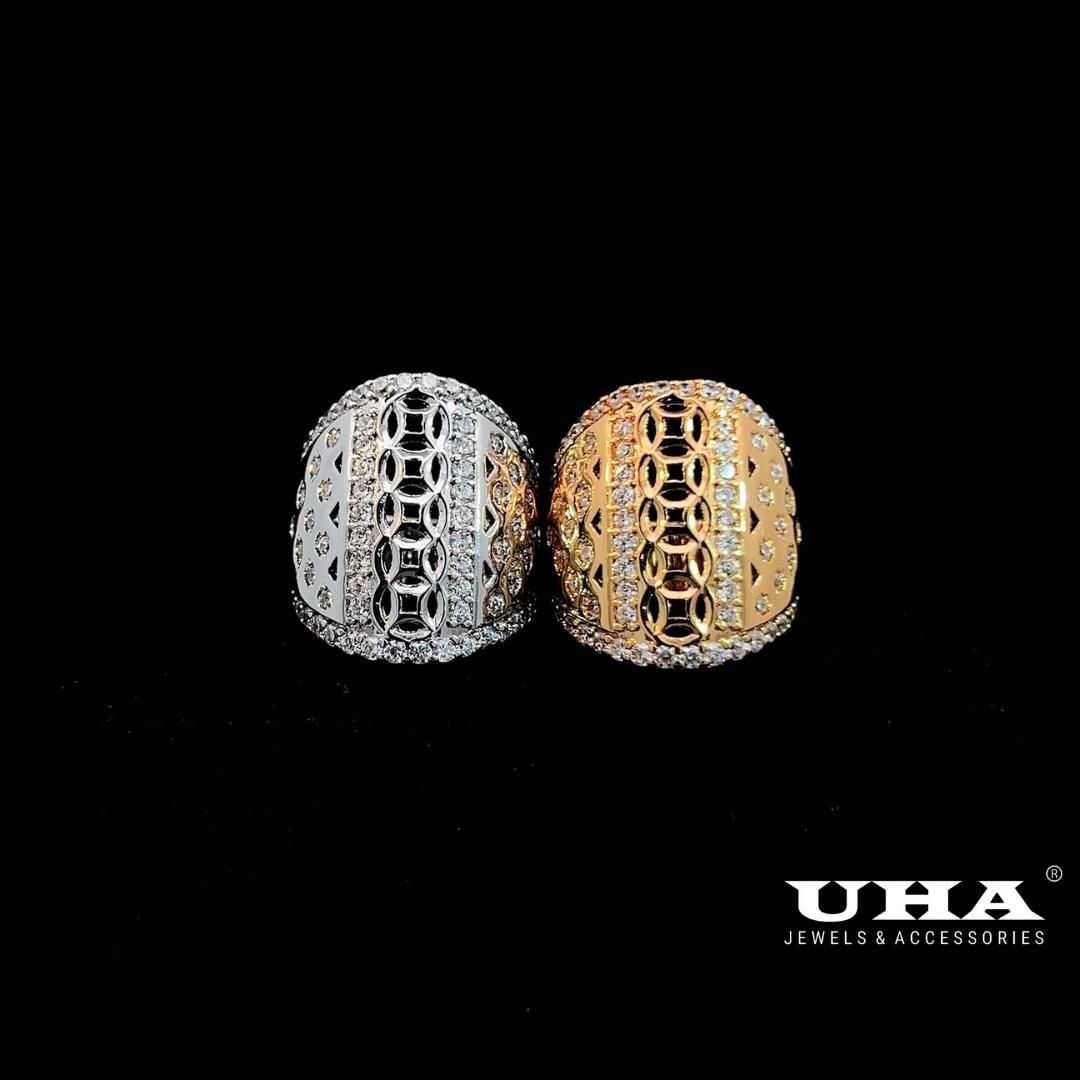 N1284 Nhẫn nữ thiết kế kiểu kim tiền đính đa sáng lấp lánh UHA Women