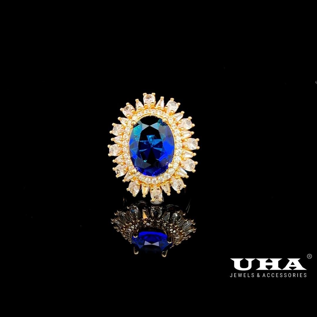 N906 Nhẫn nữ đính đá màu phong thủy cao cấp sáng lấp lánh UHA