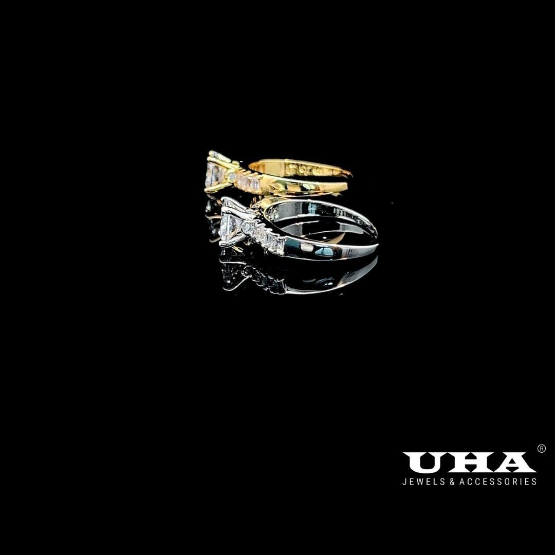 N799 - Nhẫn nữ UHA 4 chấu đính xoàn kiểu dáng sang trọng - vàng trắng cao cấp