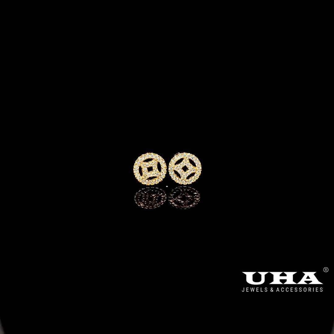 B885 Bông tai nữ kiểu đồng tiền đính đá siêu xinh UHA-TẶNG KÈM HỘP