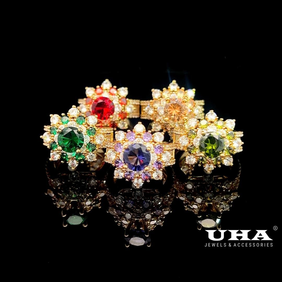 N559 Nhẫn nữ đính đá màu phong thủy cao cấp sáng lấp lánh UHA Women