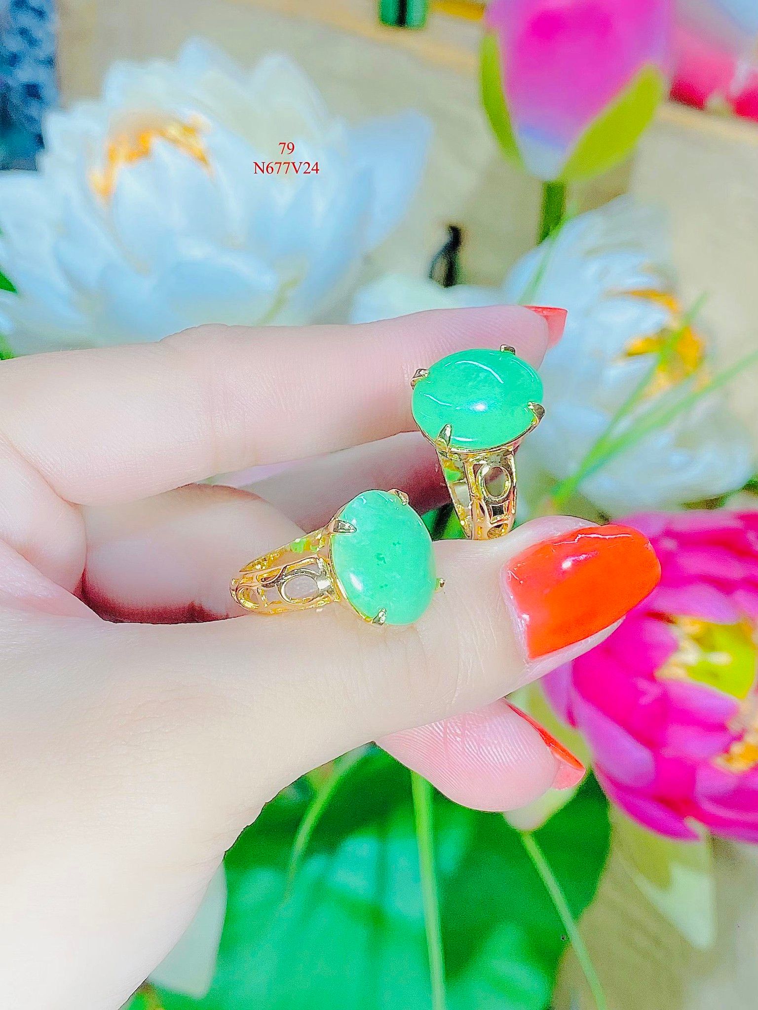 N677 Nhẫn nữ đính đá cẩm thạch sang trọng tinh tế Women