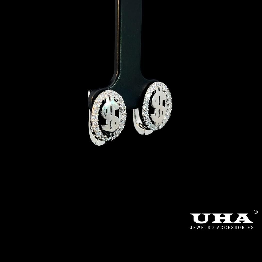 B1646 Bông tai nữ thiết kế kiểu $, đính đá sáng lấp lánh UHA Women