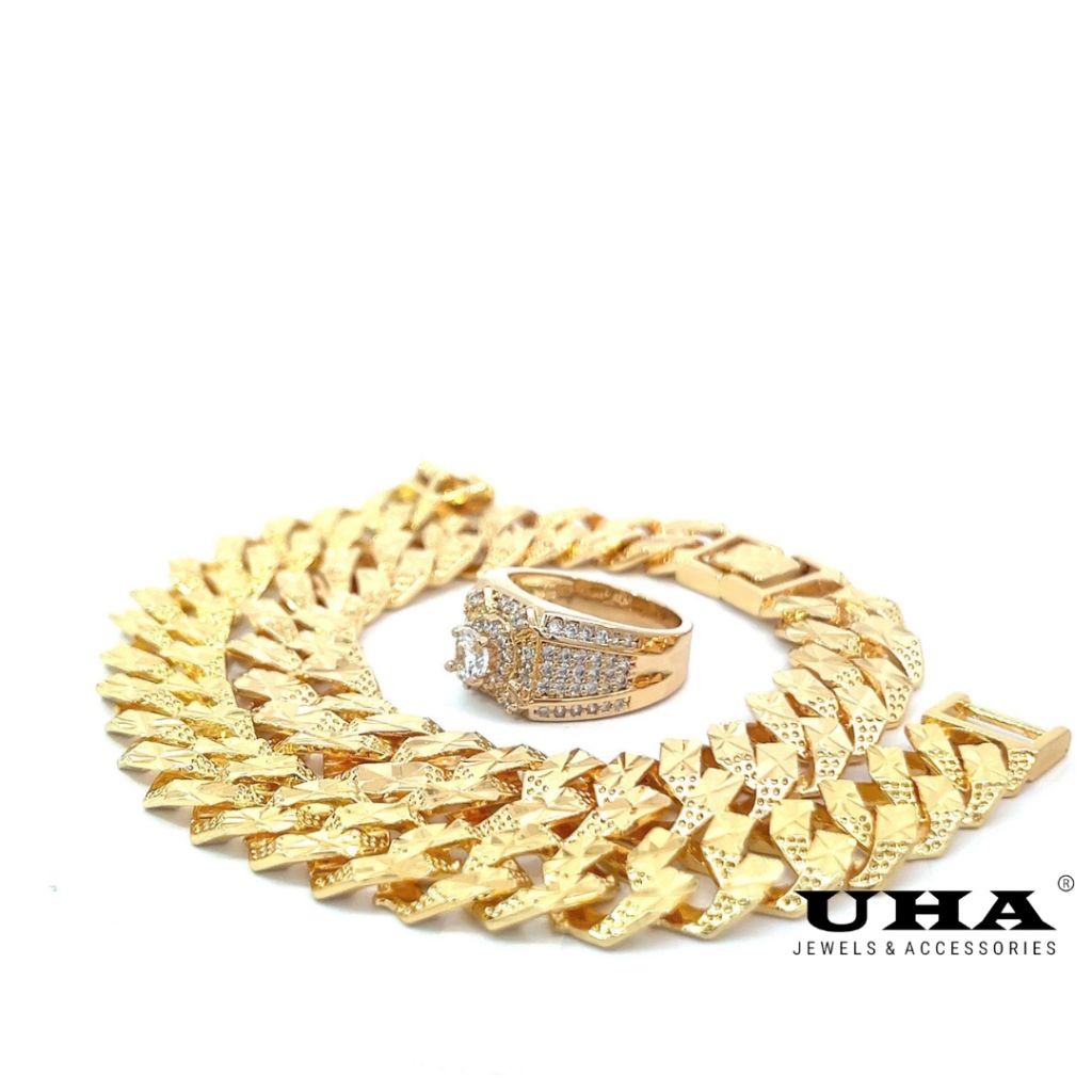 N457-L24K07 COMBO 1 Lắc, 1 Nhẫn nam mạ vàng đính đá CZ UHA