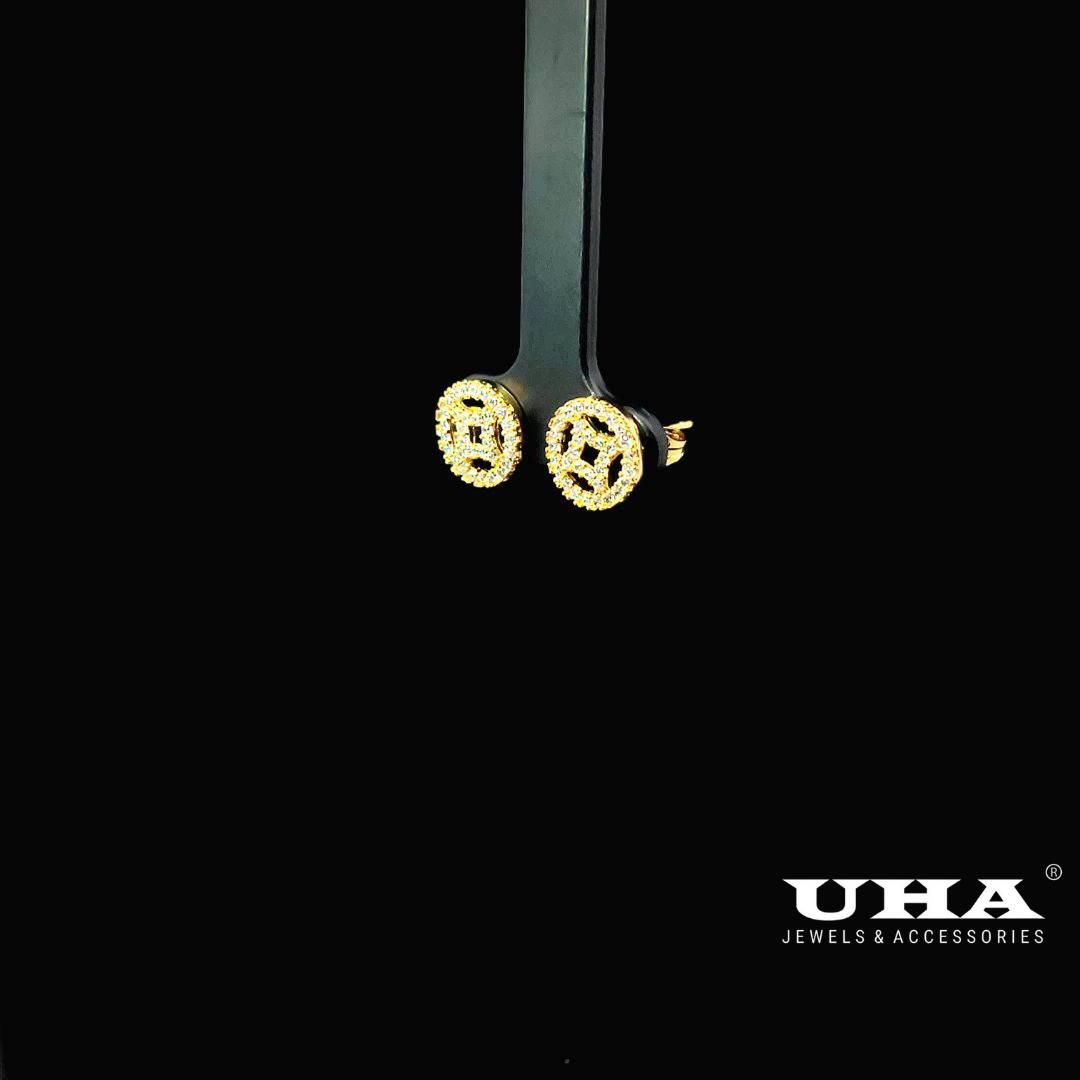 B885 Bông tai nữ kiểu đồng tiền đính đá siêu xinh UHA-TẶNG KÈM HỘP