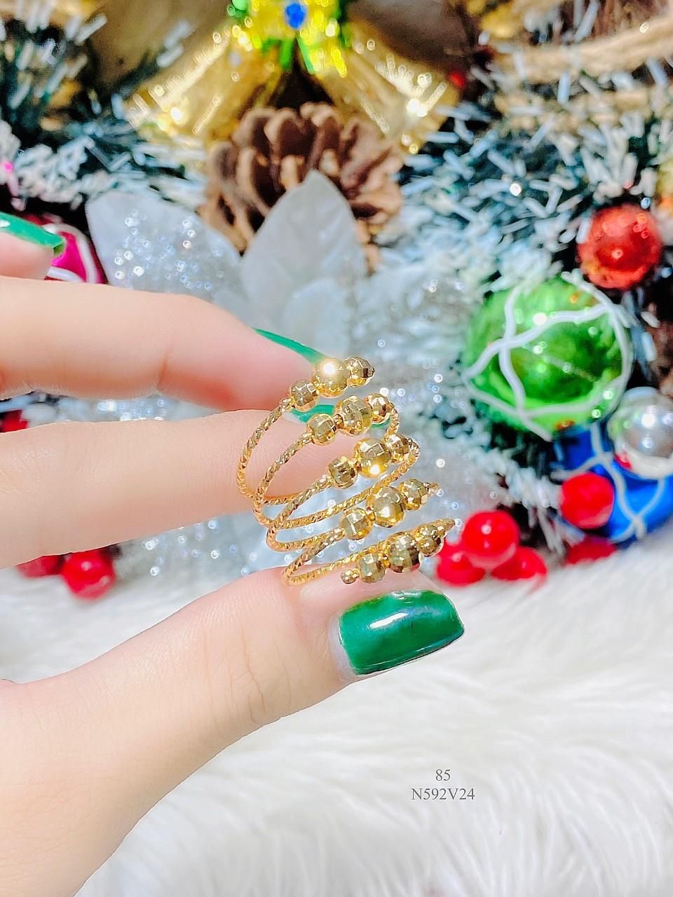 N592 Nhẫn nữ lò xo bi đính xoàn mạ vàng cao cấp