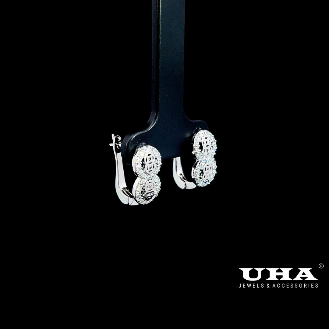 B1650 Bông tai nữ thiết kế kiểu kim tiền đính đá sáng lấp lánh UHA- TẶNG KÈM HỘP ĐỰNG Women Hoa Tai