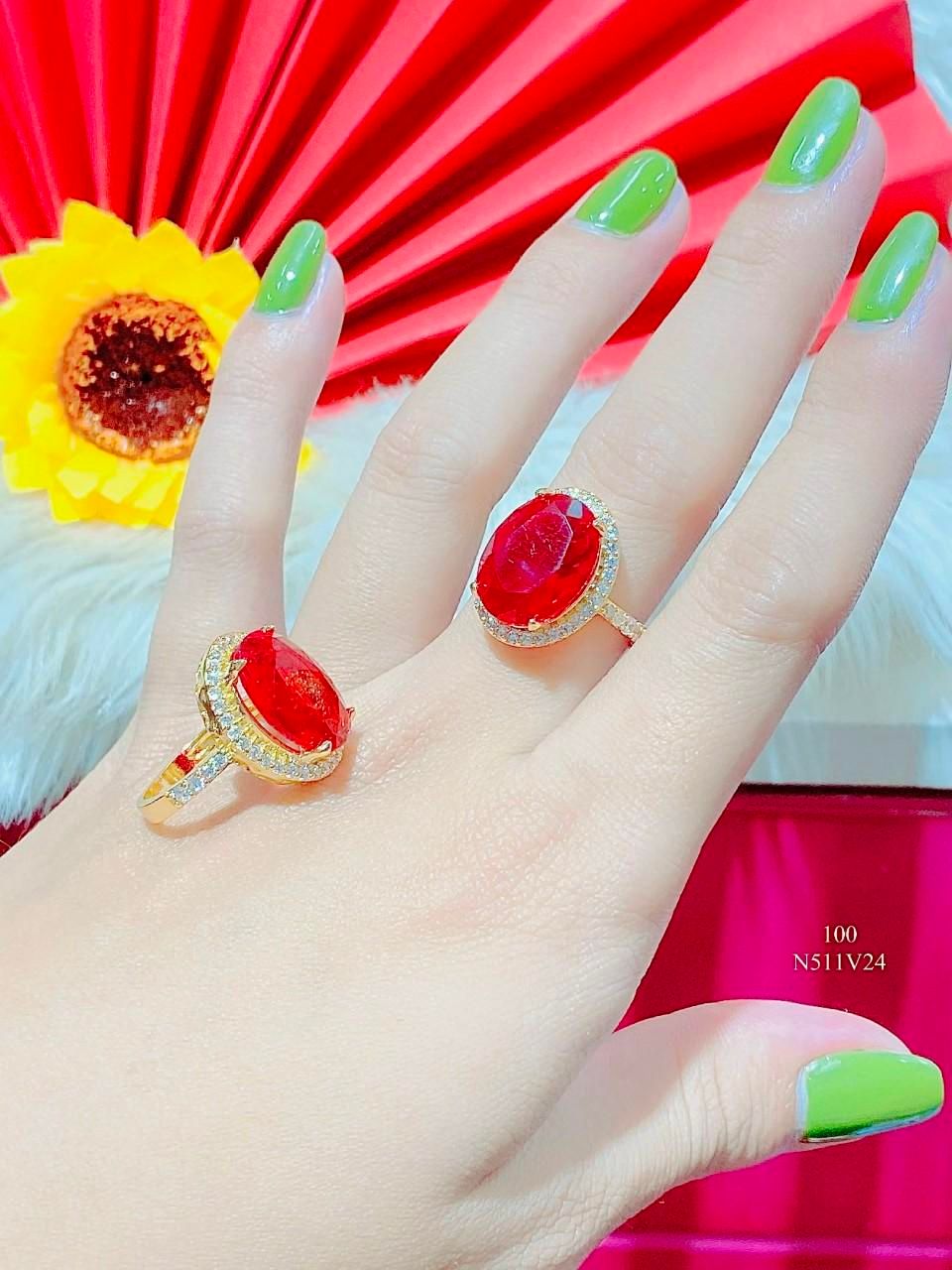 N511 Nhẫn nữ UHA đá trà  đính đá CZ  cao cấp bền màu