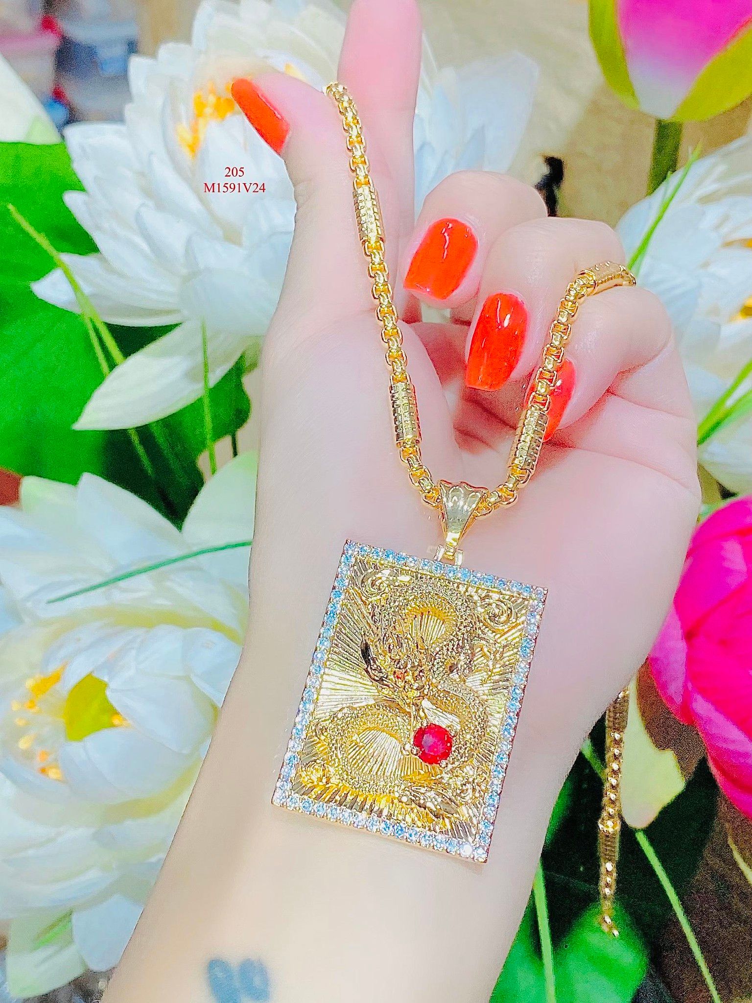 M1591 Mặt đính rồng điểm nhấn MẮT ĐỎ,chạm khắc máy tinh xảo, cá tính UHA  Khuyên Tai Women