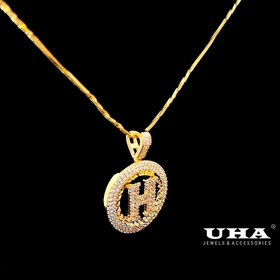 M1439 Mặt và chuyền nữ chữ H đính đá bagutte cao cấp sáng lấp alnhs UHA Women