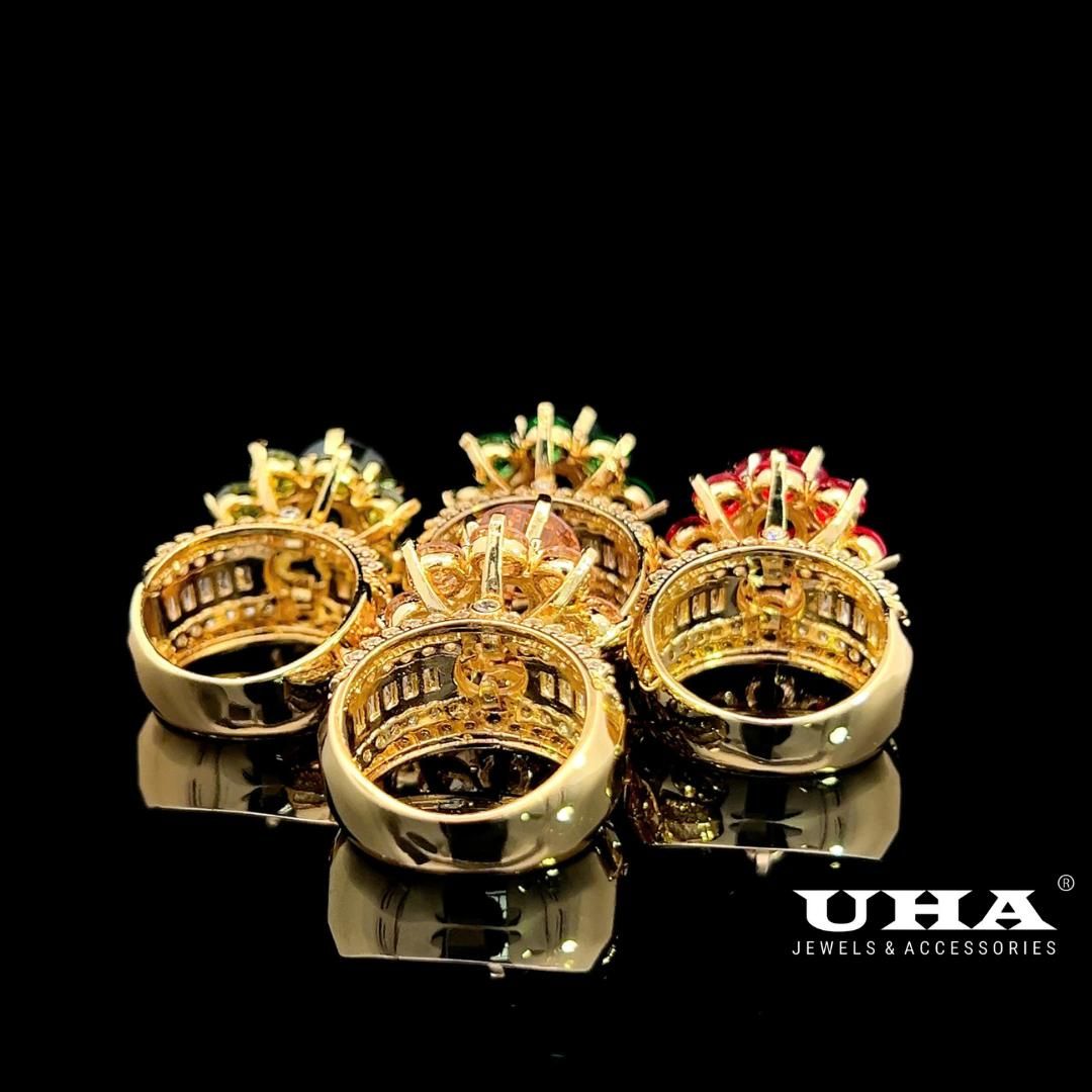 N532 Nhẫn nữ đính đá màu phong thủy cao cấp sáng lấp lánh UHA Women