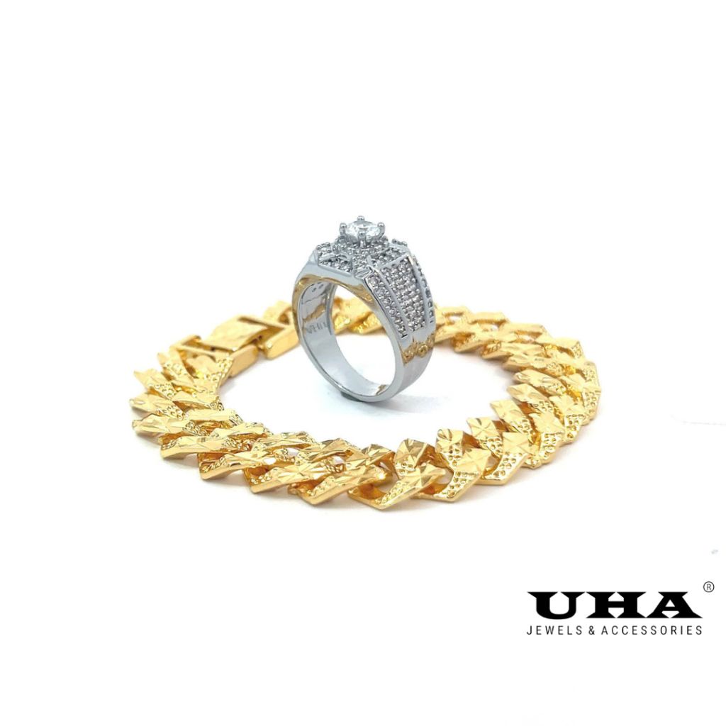 N457-L24K07 COMBO 1 Lắc, 1 Nhẫn nam mạ vàng đính đá CZ UHA