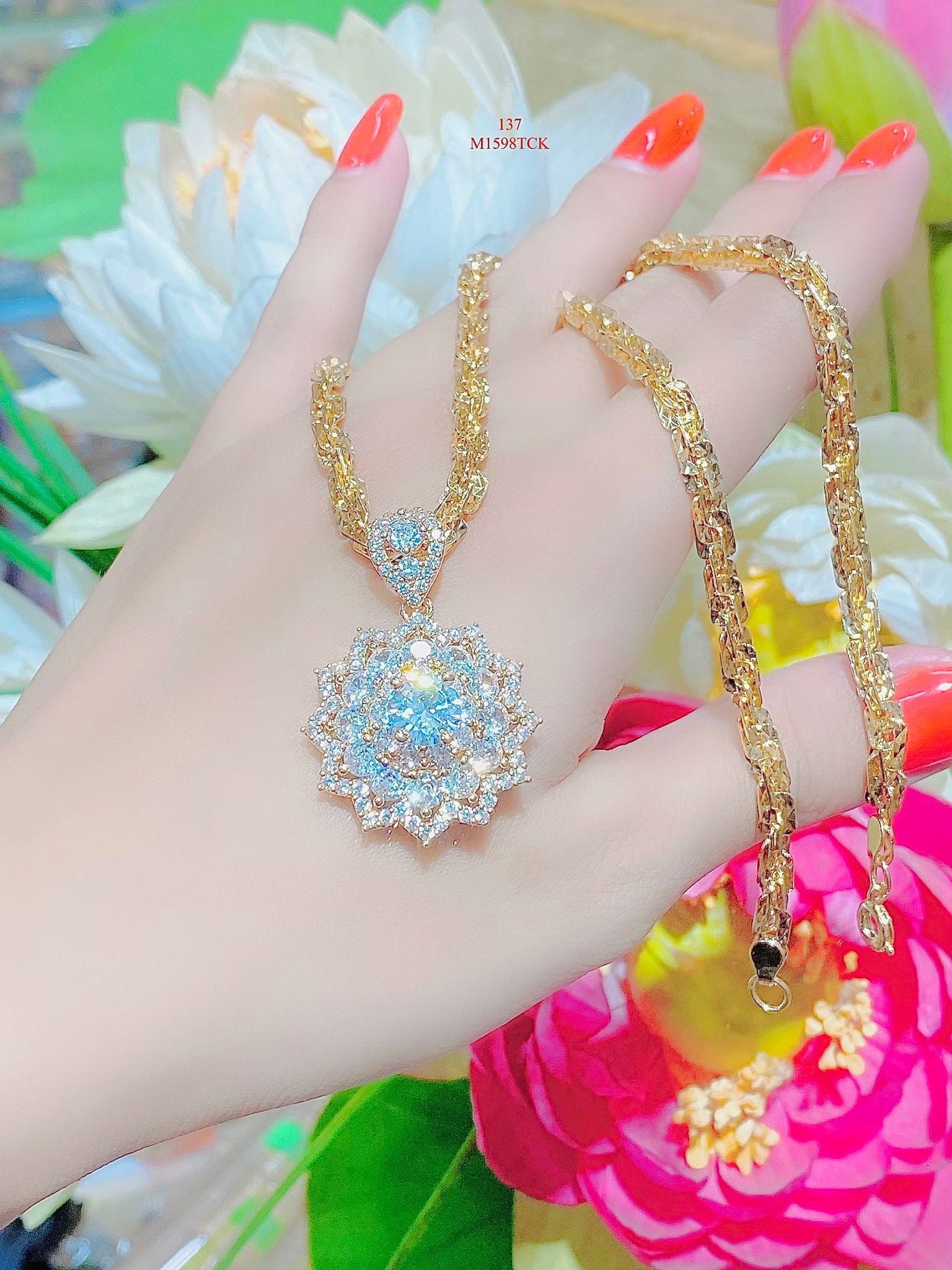 M1598 Mặt VÀ dây chuyền nữ đính đá bagutte CZ cao cấp sáng lấp lánh UHA Women